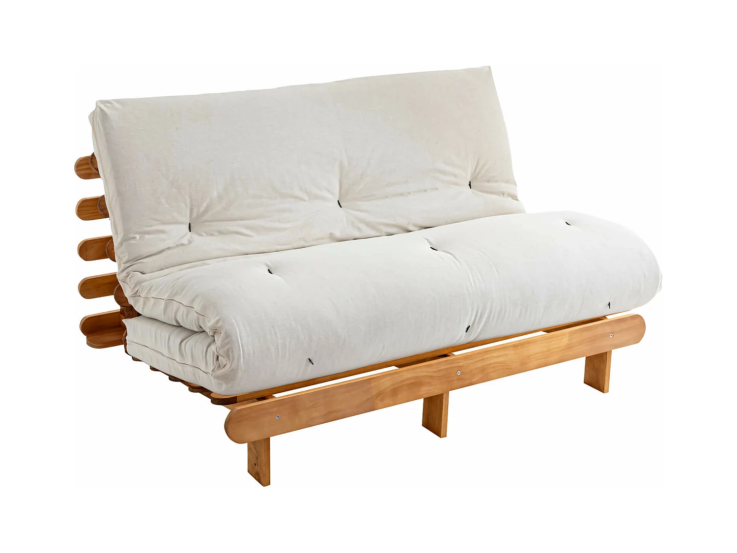 Ensemble matelas futon en coton et structure en bois massif naturel 160x200 Ecru