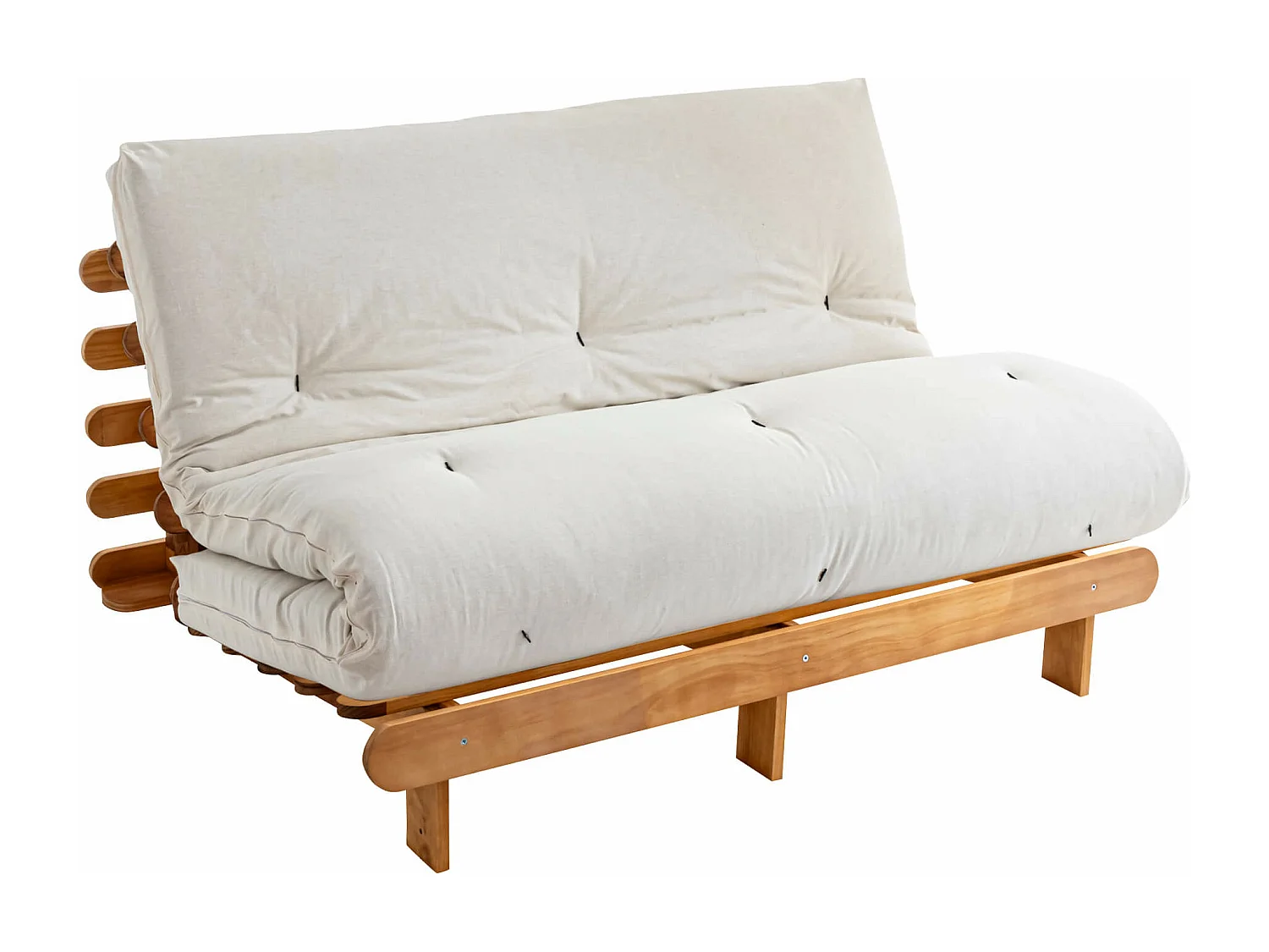 Ensemble matelas futon en coton et structure en bois massif naturel 160x200 Ecru