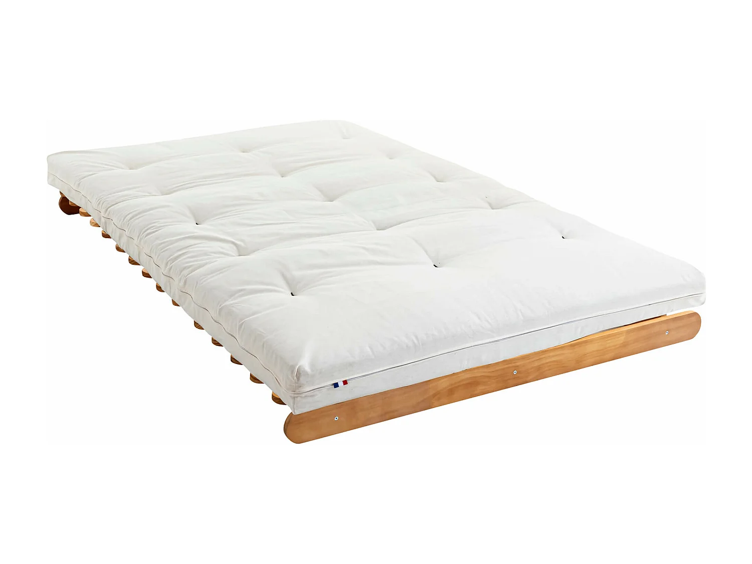 Ensemble matelas futon en coton et structure en bois massif naturel 140x200 Ecru