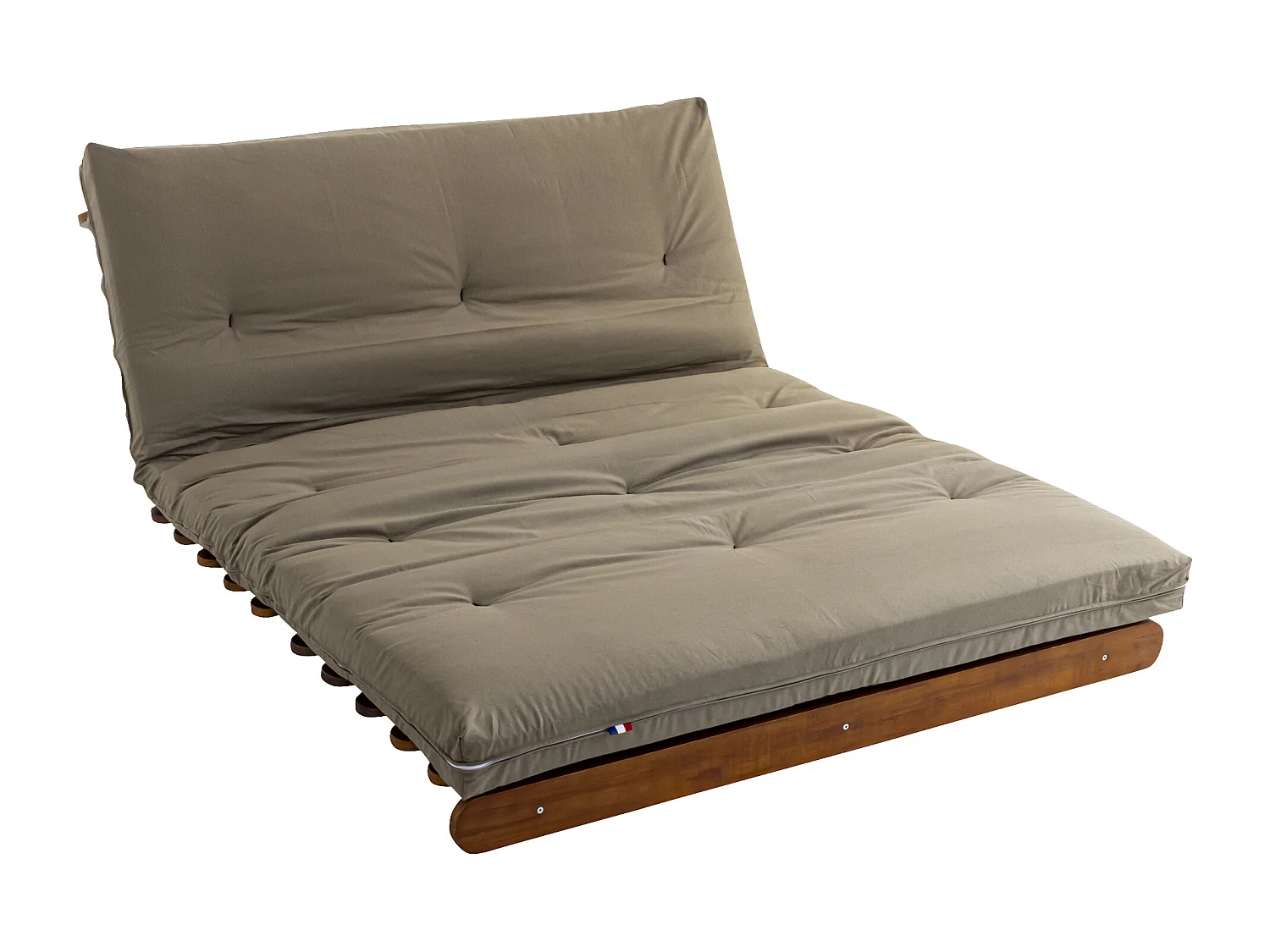 Ensemble matelas futon en coton et structure en bois massif noisette 140x200 Taupe