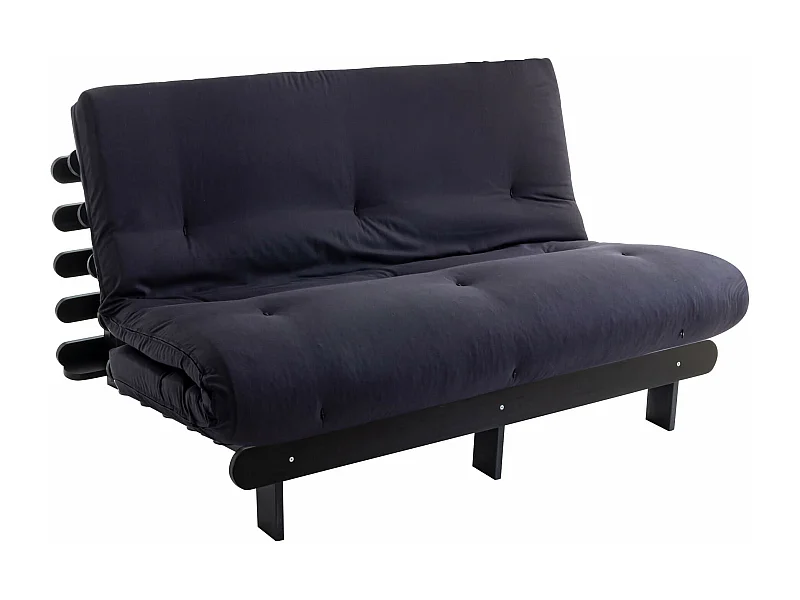 Ensemble matelas futon en coton et structure en bois massif noir 140x200 Anthracite