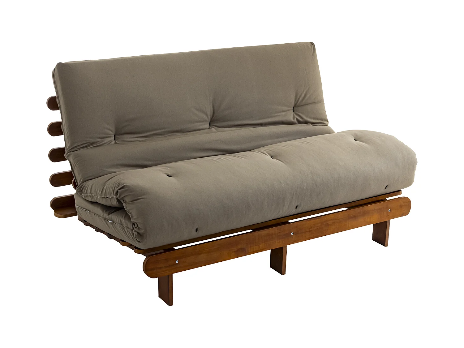 Ensemble matelas futon en coton et structure en bois massif noisette 160x200 Taupe