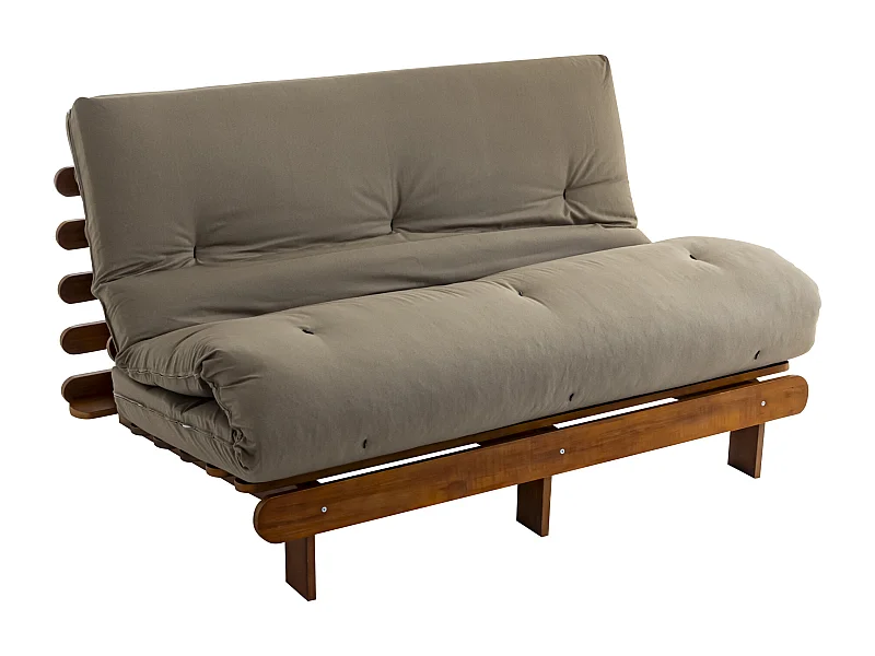 Ensemble matelas futon en coton et structure en bois massif noisette 160x200 Taupe