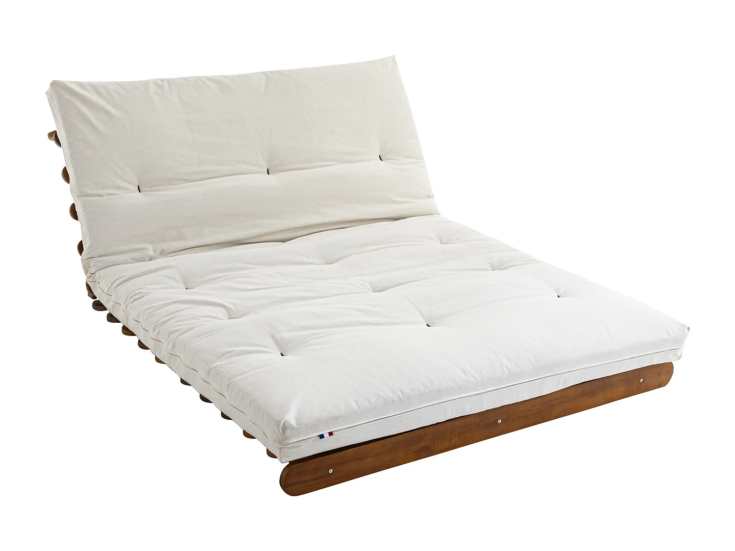Ensemble matelas futon en coton et structure en bois massif noisette 160x200 Ecru