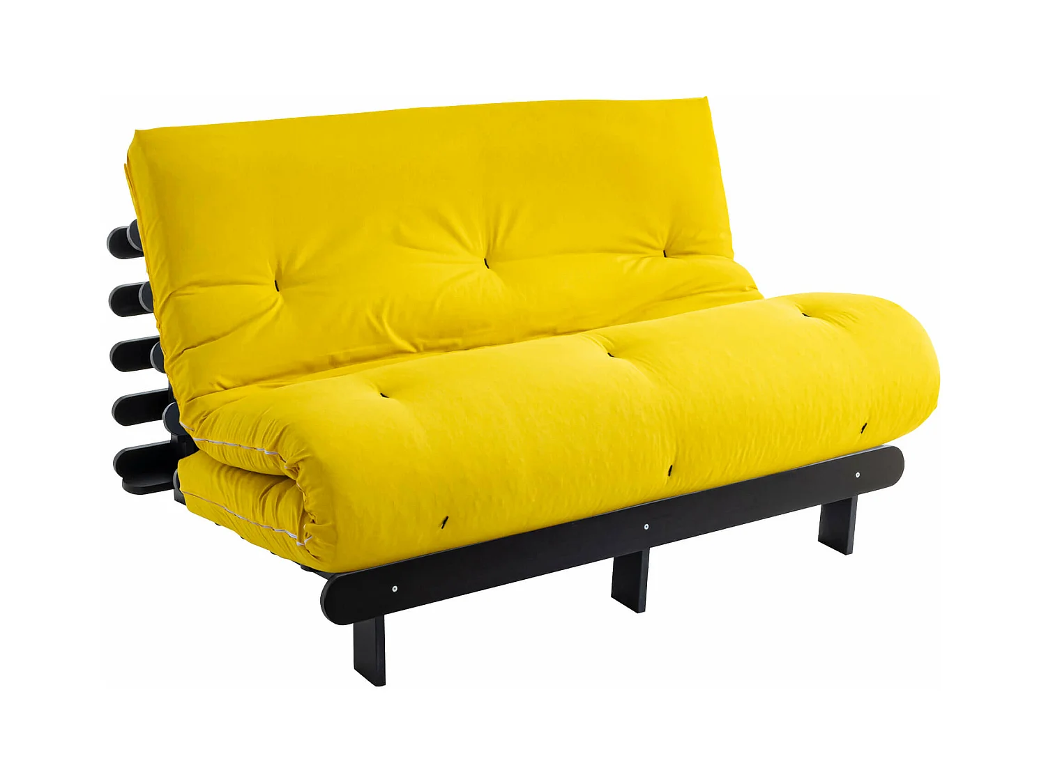 Ensemble matelas futon en coton et structure en bois massif noir 160x200 Ocre