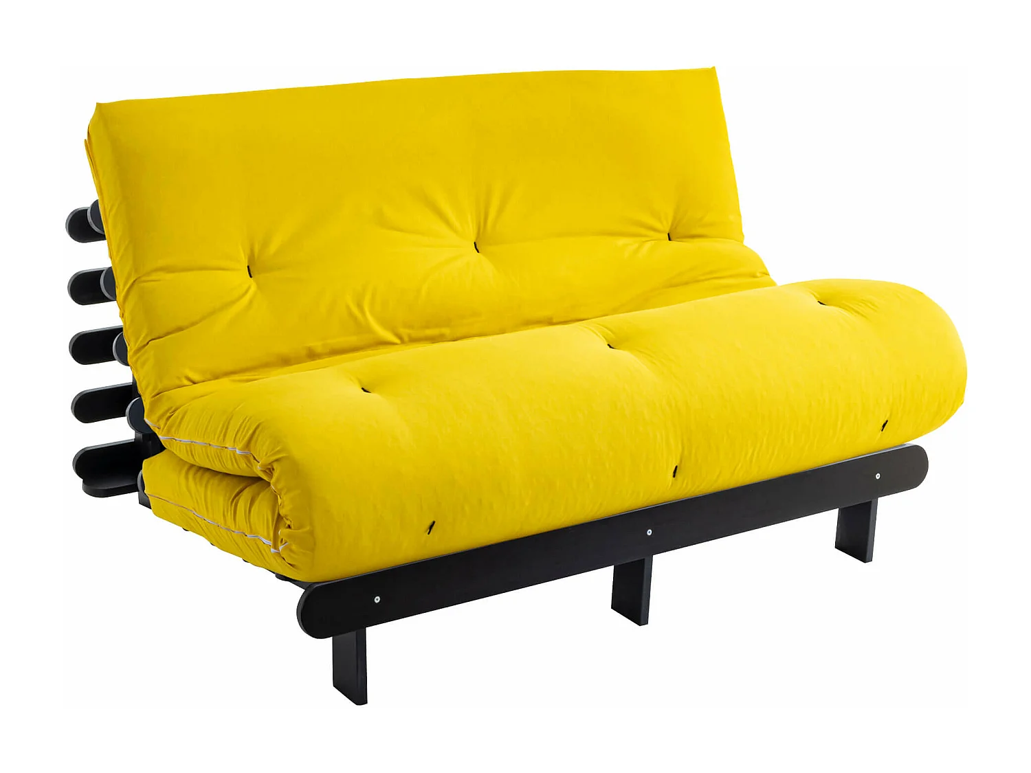 Ensemble matelas futon en coton et structure en bois massif noir 160x200 Ocre