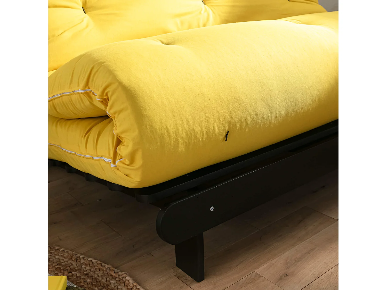 Ensemble matelas futon en coton et structure en bois massif noir 160x200 Ocre
