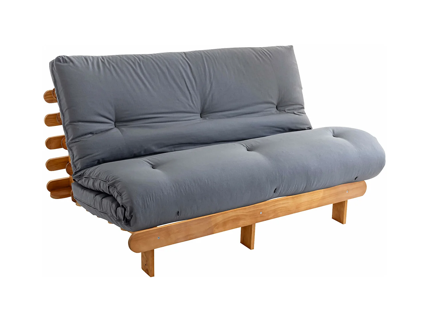Ensemble matelas futon en coton et structure en bois massif naturel 160x200 Gris