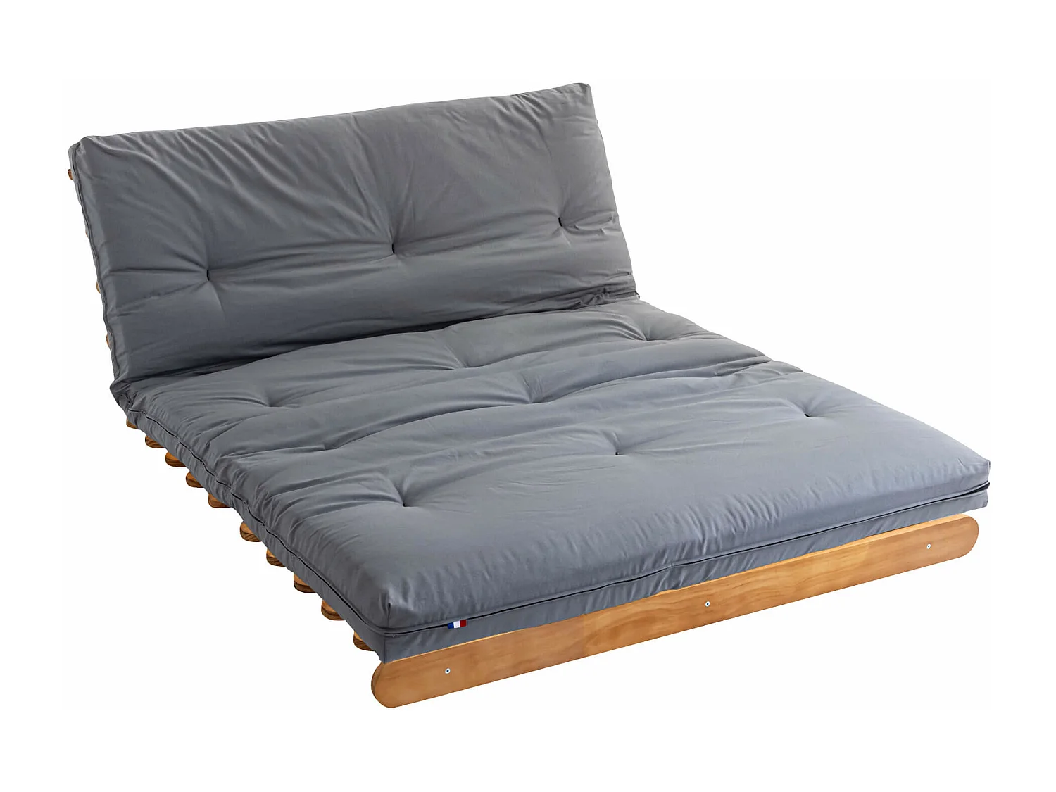 Ensemble matelas futon en coton et structure en bois massif naturel 160x200 Gris