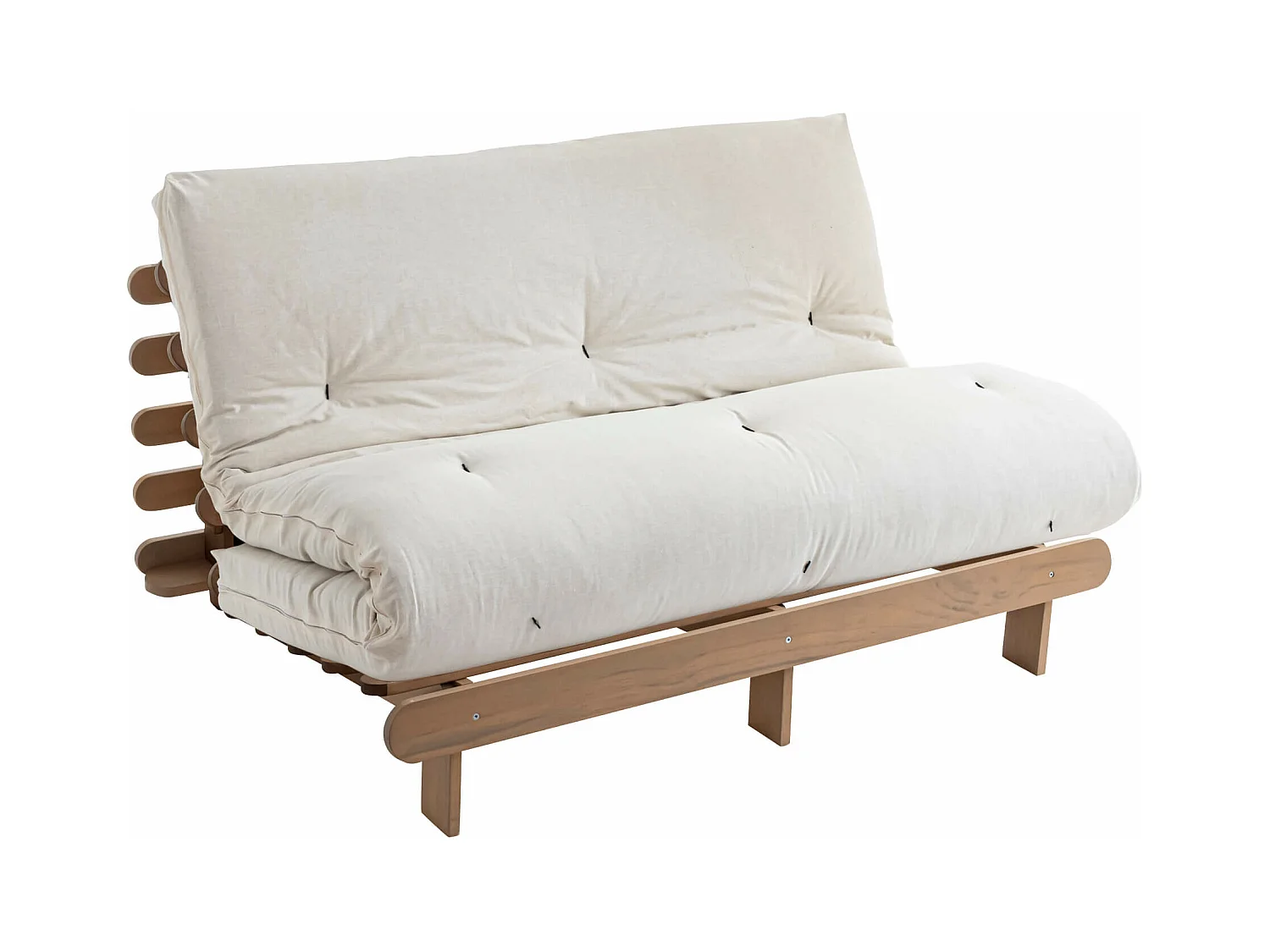 Ensemble matelas futon en coton et structure en bois massif taupe 160x200 Ecru
