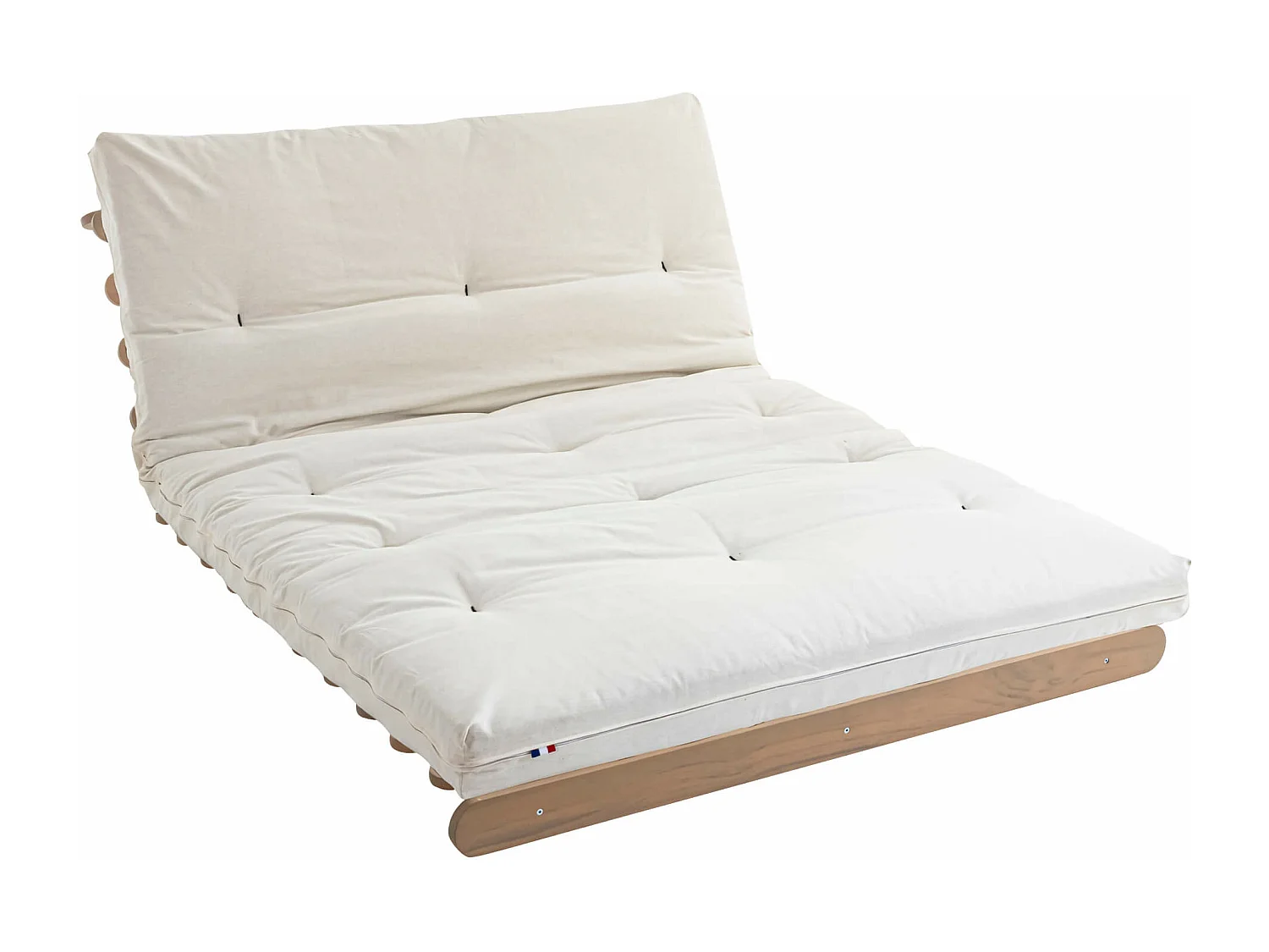 Ensemble matelas futon en coton et structure en bois massif taupe 160x200 Ecru