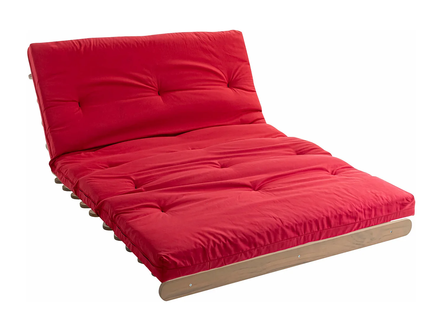 Ensemble matelas futon en coton et structure en bois massif taupe 140x200 Rouge