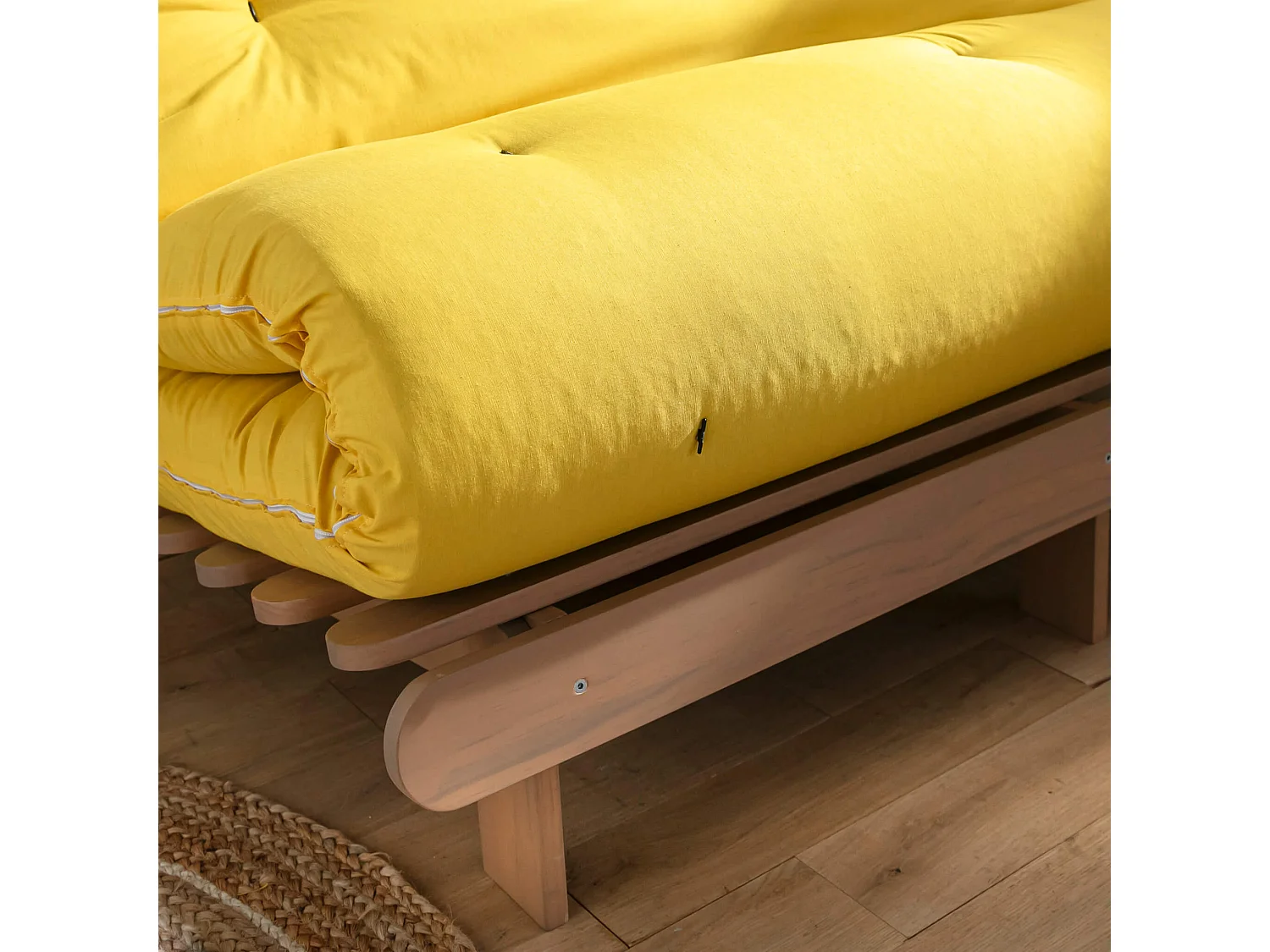 Ensemble matelas futon en coton et structure en bois massif taupe 160x200 Ocre