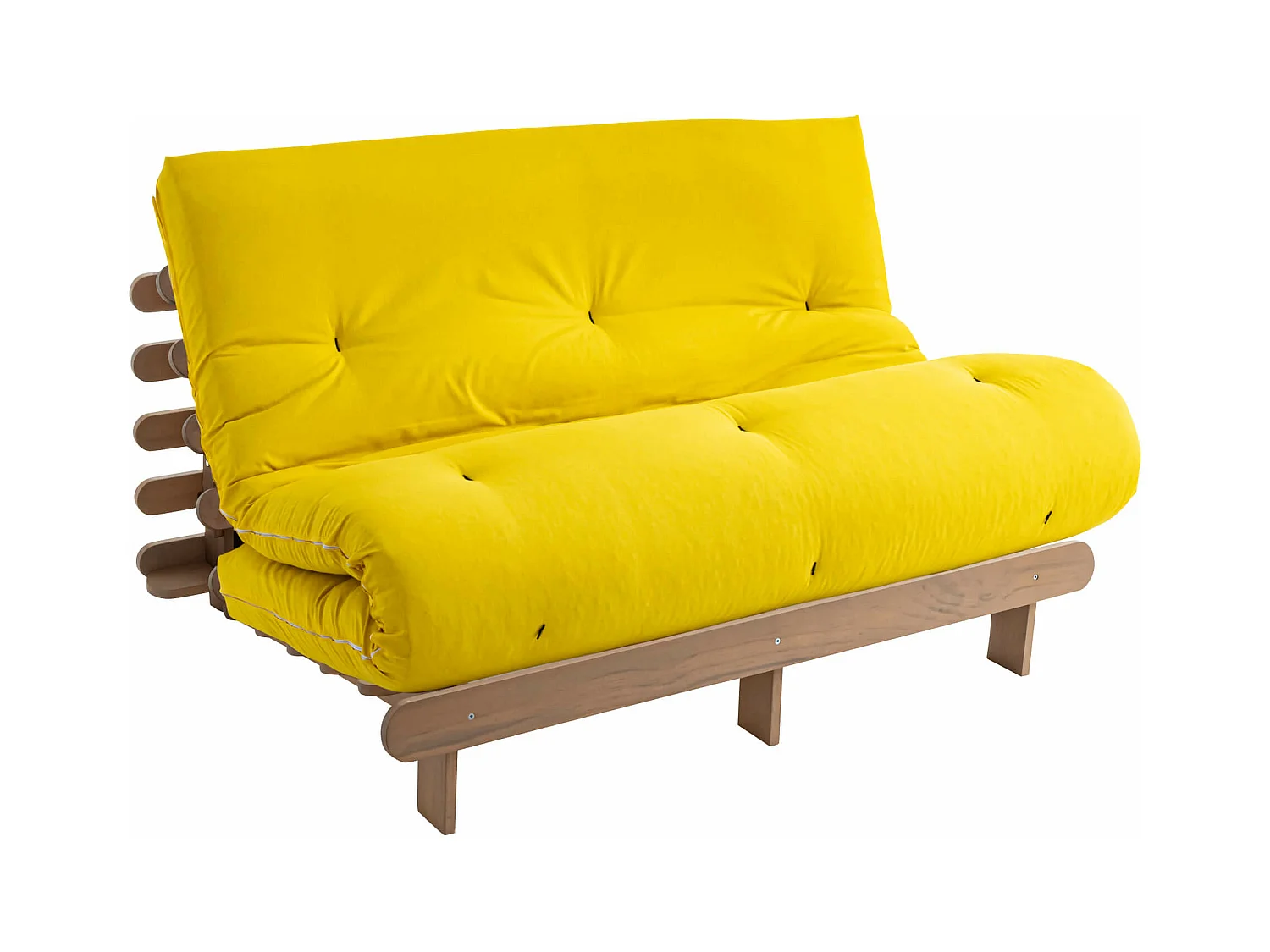 Ensemble matelas futon en coton et structure en bois massif taupe 160x200 Ocre