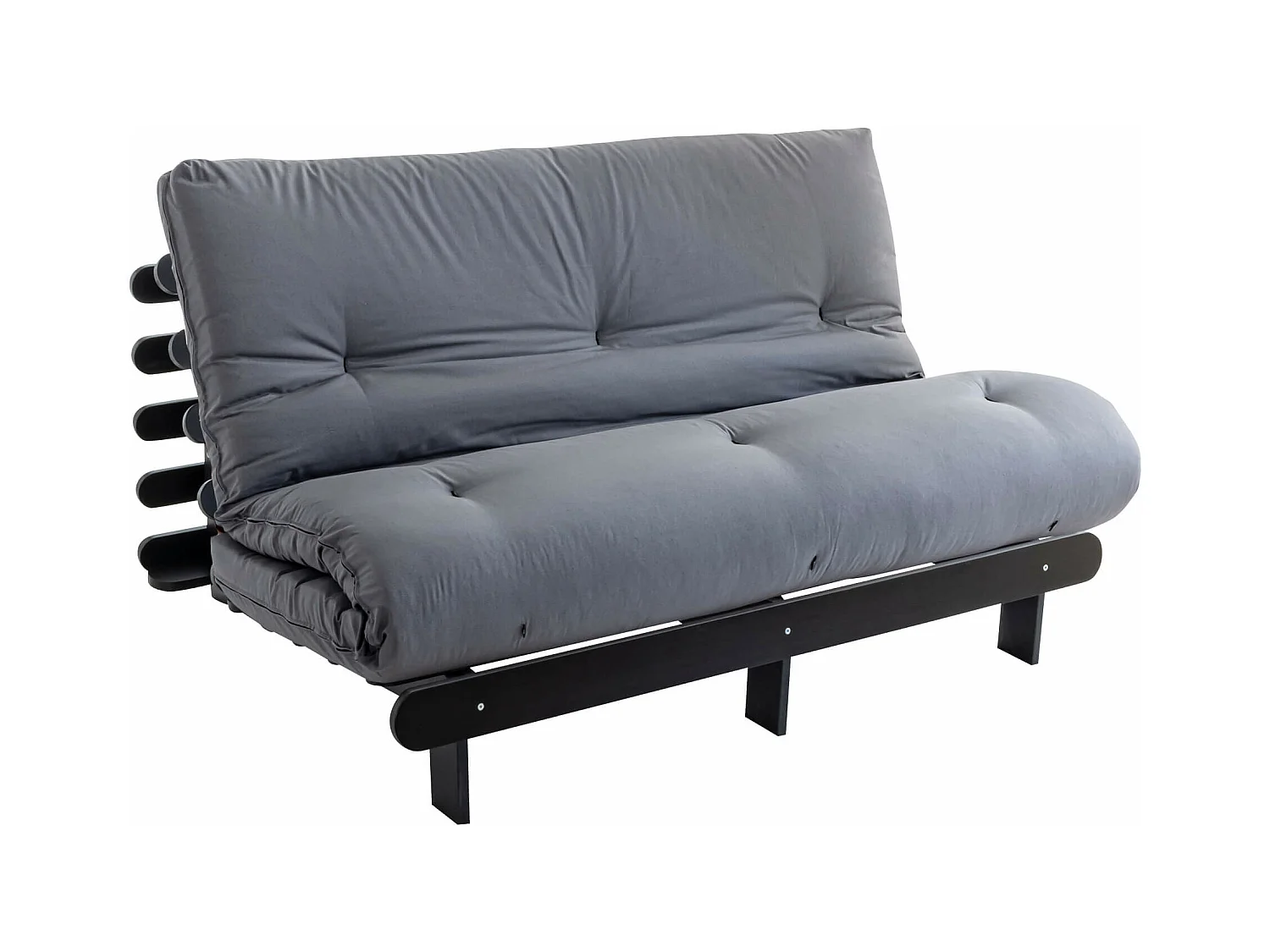 Ensemble matelas futon en coton et structure en bois massif noir 160x200 Gris