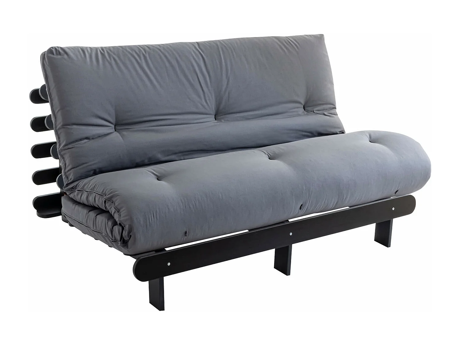 Ensemble matelas futon en coton et structure en bois massif noir 160x200 Gris