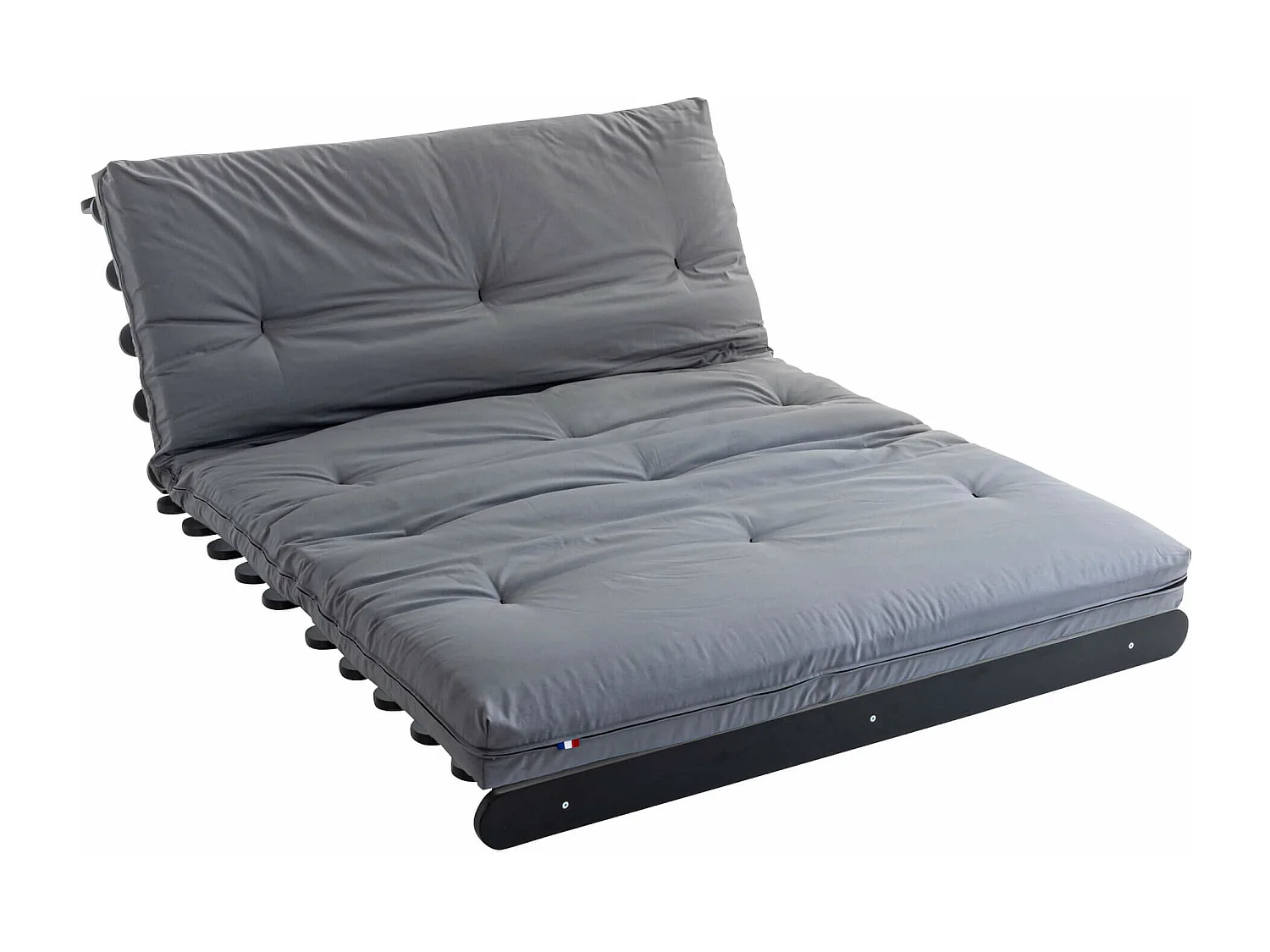 Ensemble matelas futon en coton et structure en bois massif noir 160x200 Gris