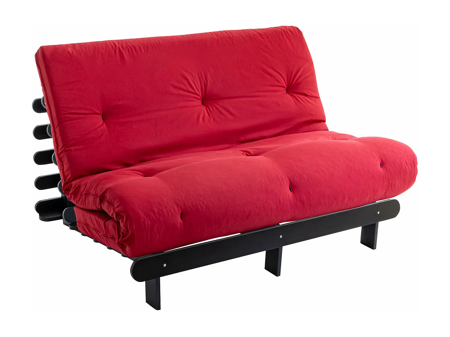 Ensemble matelas futon en coton et structure en bois massif noir 140x200 Rouge