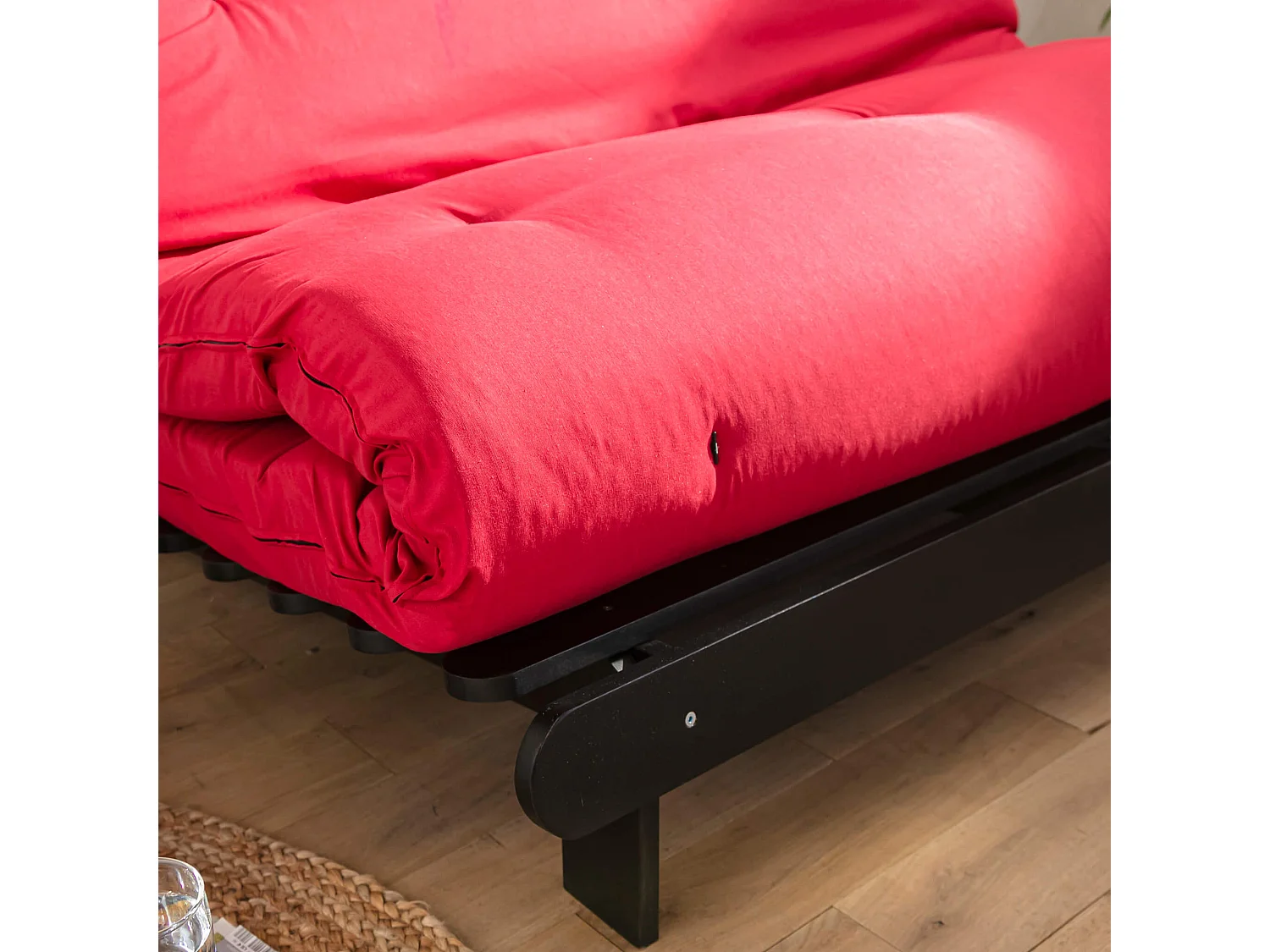 Ensemble matelas futon en coton et structure en bois massif noir 140x200 Rouge