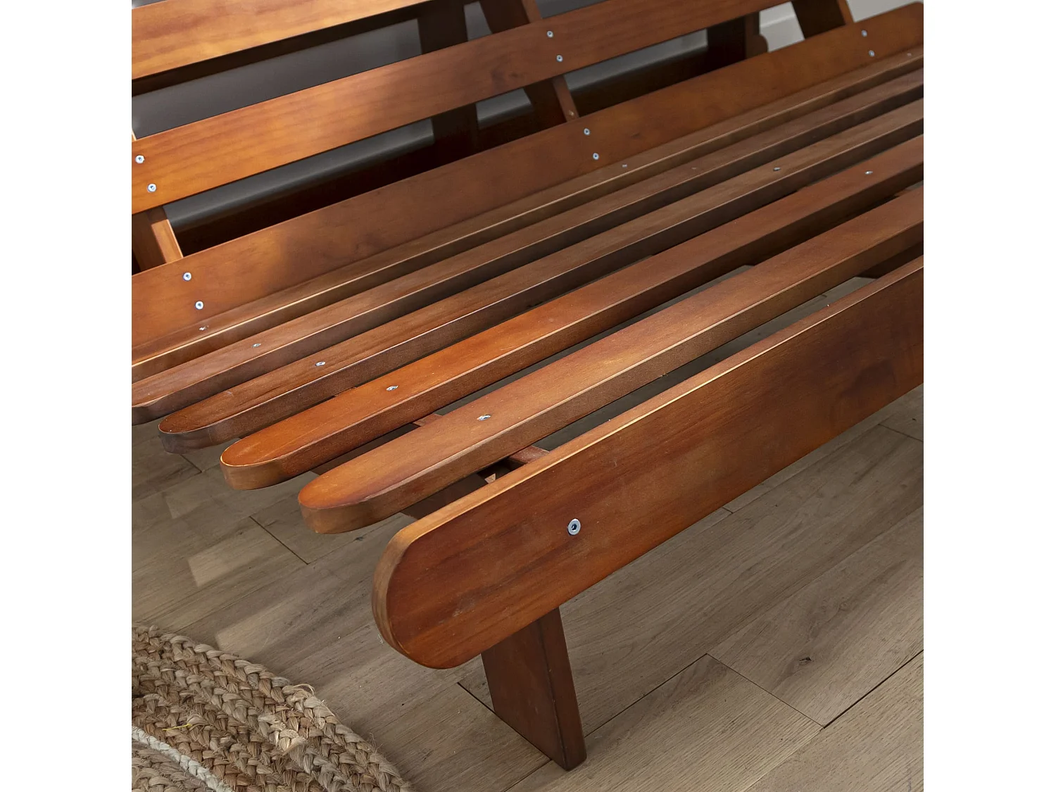 Ensemble matelas futon en coton et structure en bois massif noisette 160x200 Rouge