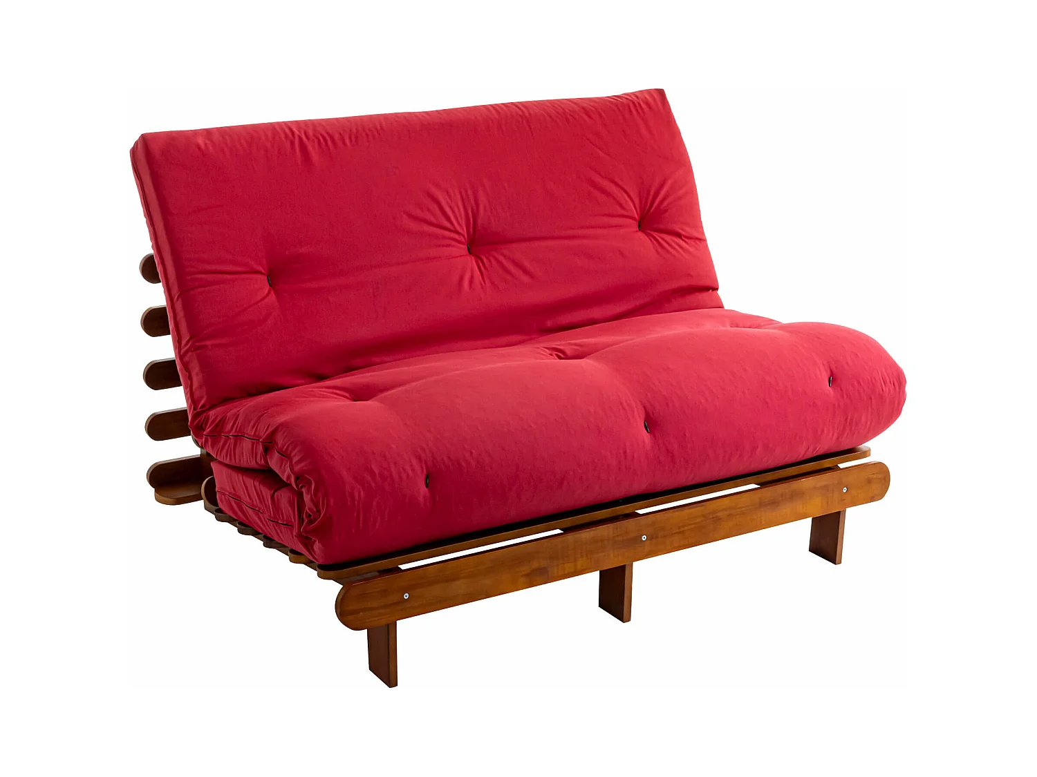 Ensemble matelas futon en coton et structure en bois massif noisette 160x200 Rouge