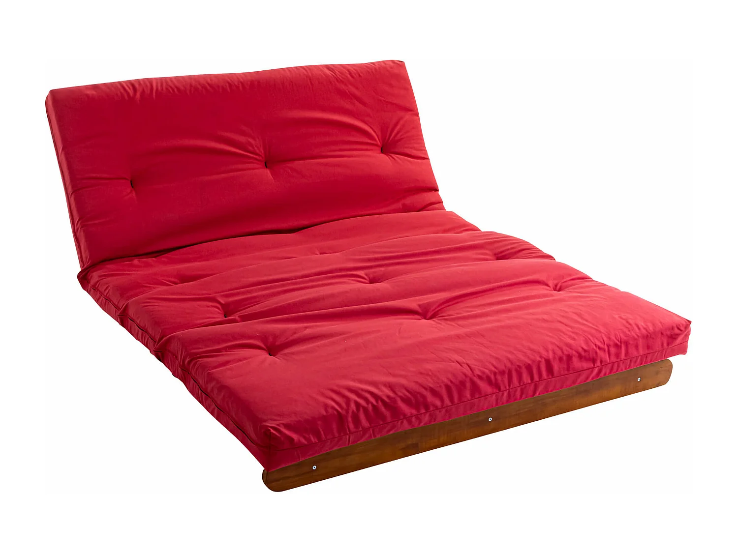Ensemble matelas futon en coton et structure en bois massif noisette 160x200 Rouge
