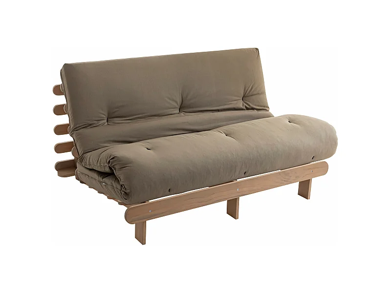 Ensemble matelas futon en coton et structure en bois massif taupe 160x200 Taupe