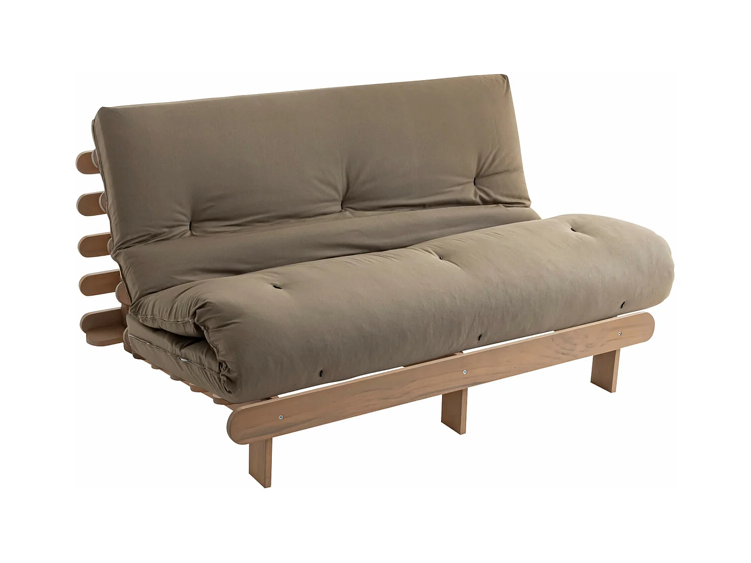 Ensemble matelas futon en coton et structure en bois massif taupe 160x200 Taupe