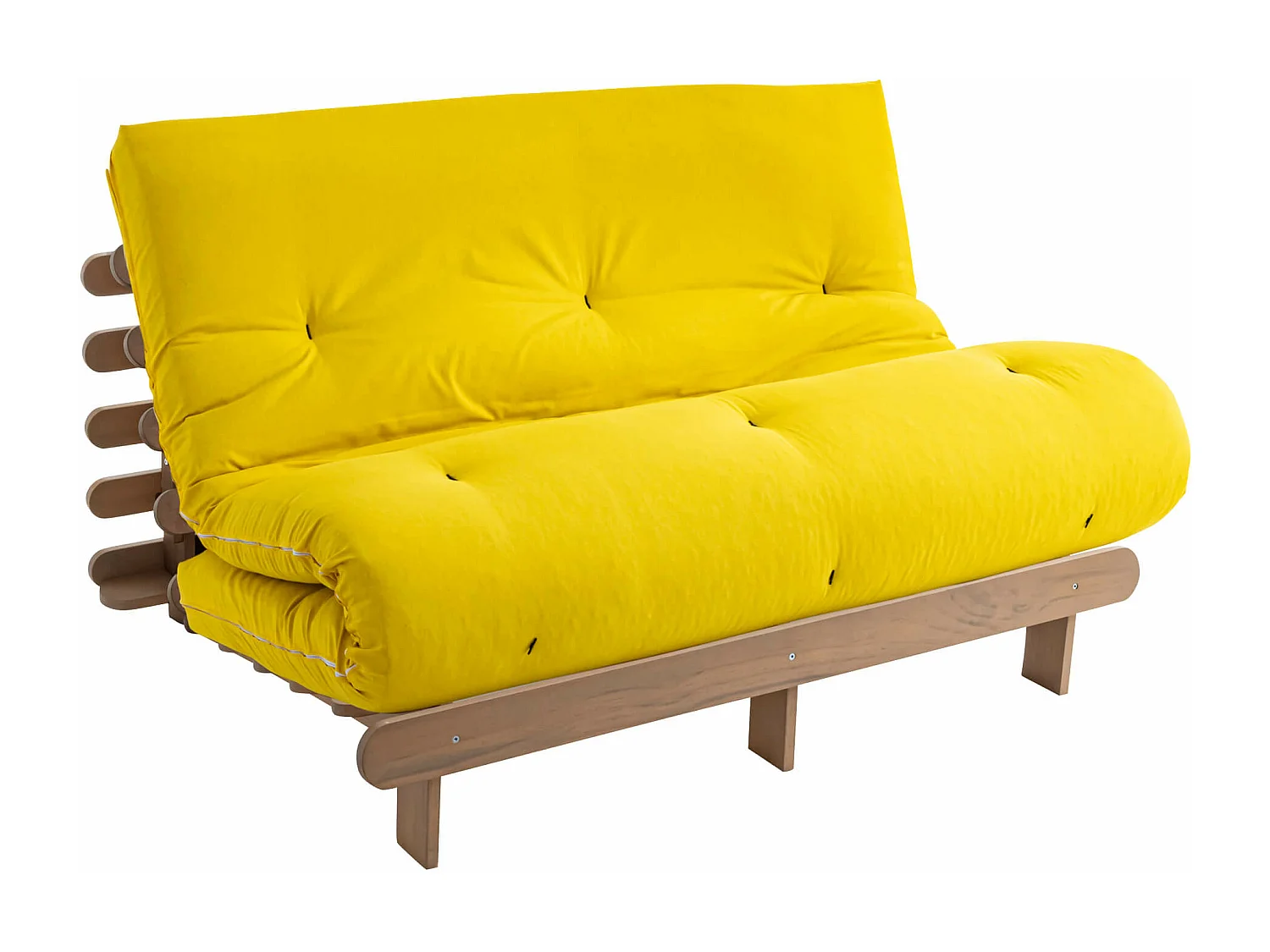 Ensemble matelas futon en coton et structure en bois massif taupe 140x200 Ocre