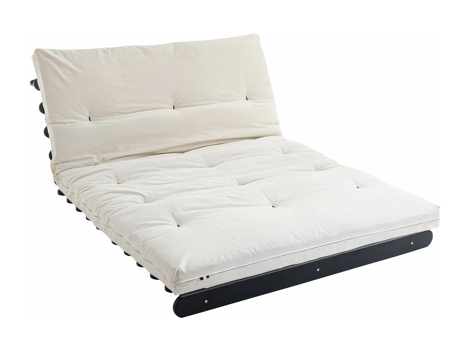 Ensemble matelas futon en coton et structure en bois massif noir 160x200 Ecru
