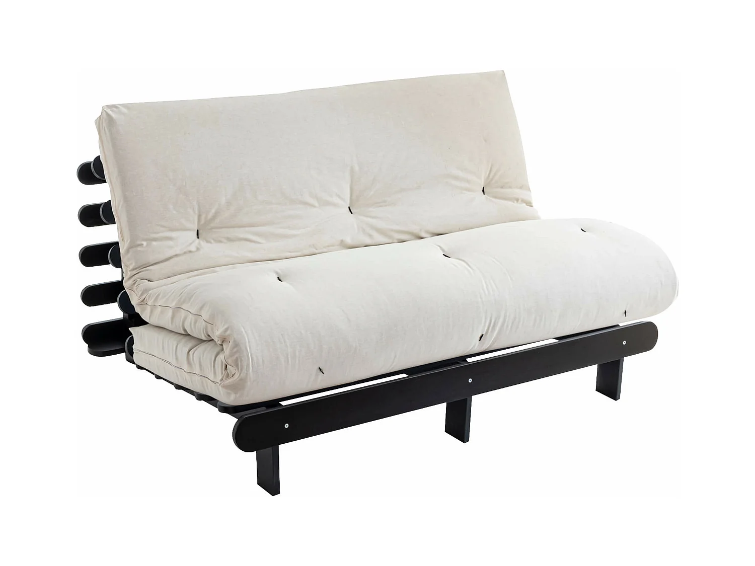 Ensemble matelas futon en coton et structure en bois massif noir 160x200 Ecru