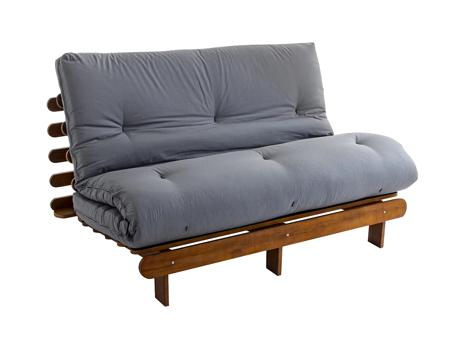 Ensemble matelas futon en coton et structure en bois massif noisette 160x200 Gris