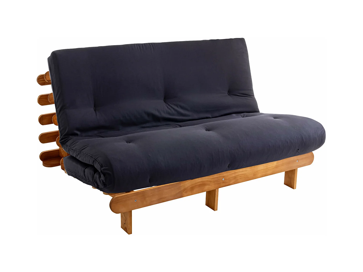 Ensemble matelas futon en coton et structure en bois massif naturel 160x200 Anthracite