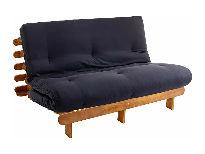 Ensemble matelas futon en coton et structure en bois massif naturel 160x200 Anthracite