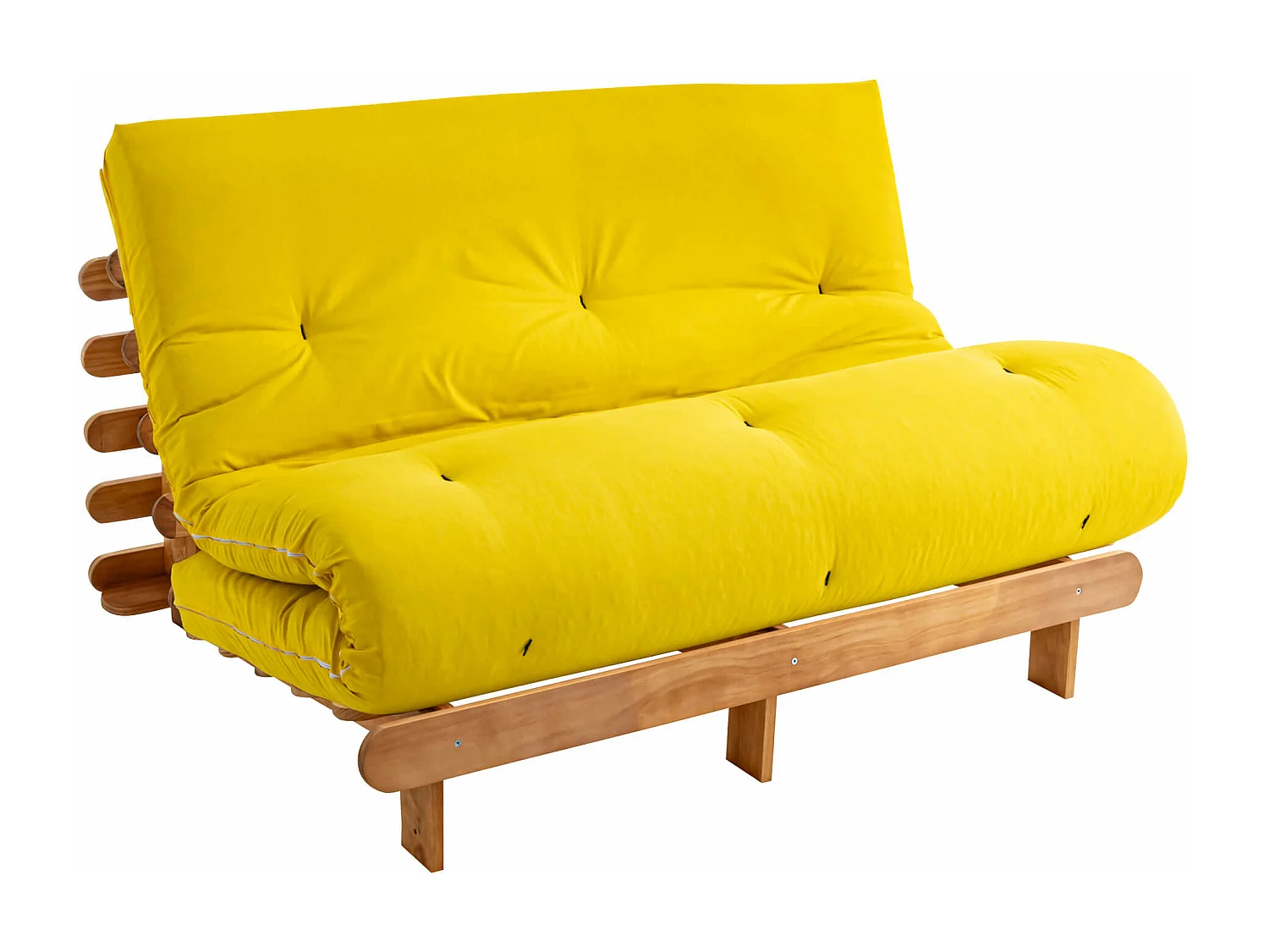Ensemble matelas futon en coton et structure en bois massif naturel 160x200 Ocre