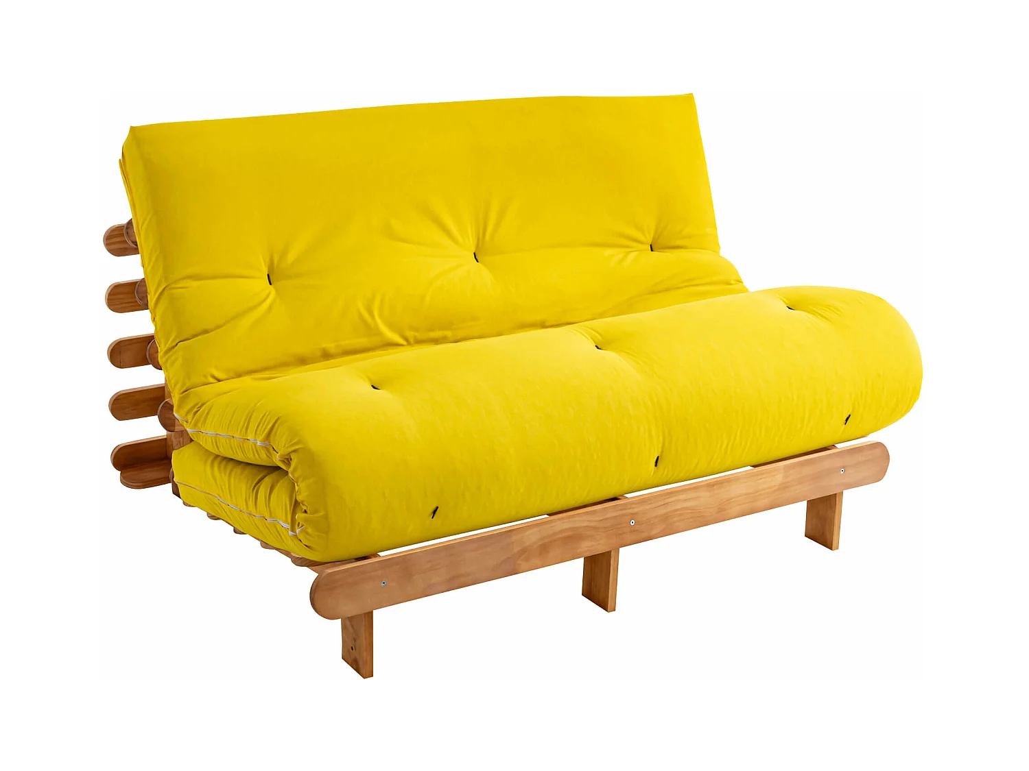 Ensemble matelas futon en coton et structure en bois massif naturel 160x200 Ocre
