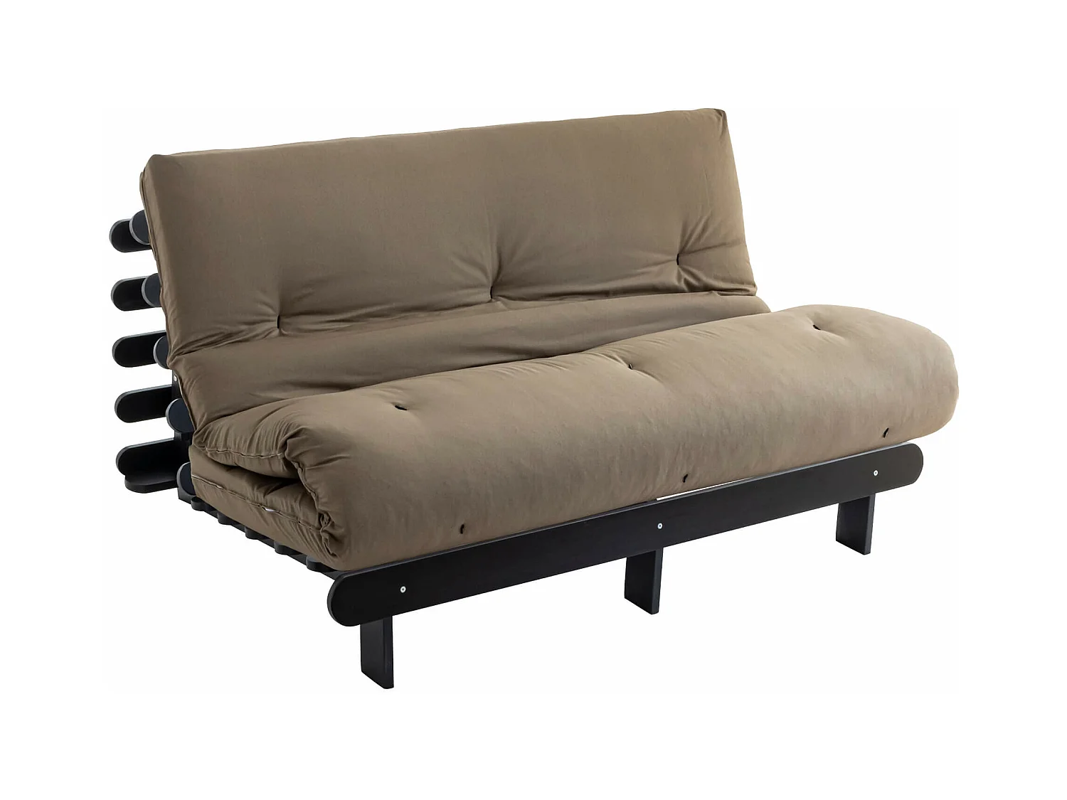 Ensemble matelas futon en coton et structure en bois massif noir 160x200 Taupe