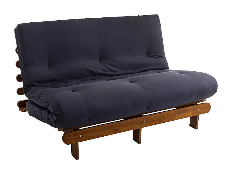 Ensemble matelas futon en coton et structure en bois massif noisette 140x200 Anthracite