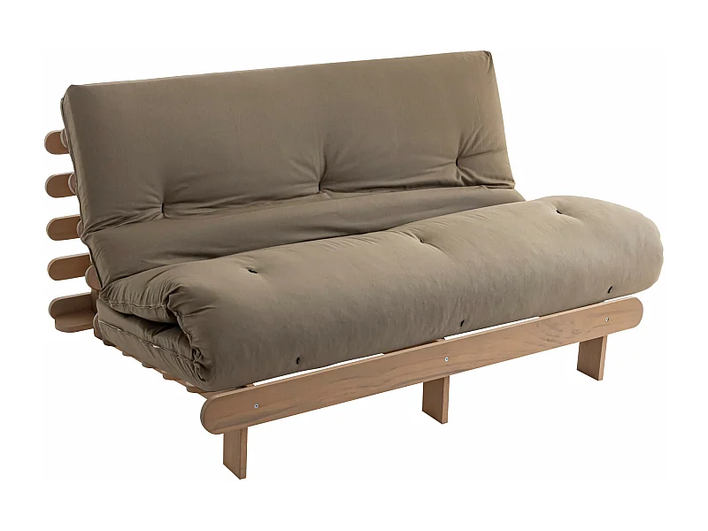 Ensemble matelas futon en coton et structure en bois massif taupe 140x200 Taupe