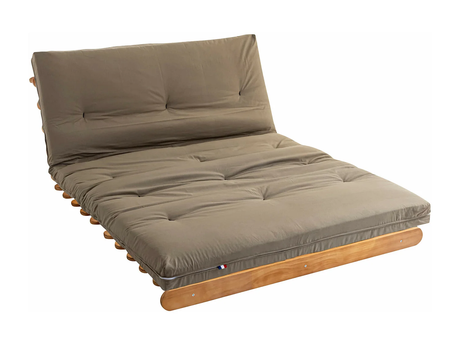 Ensemble matelas futon en coton et structure en bois massif naturel 140x200 Taupe