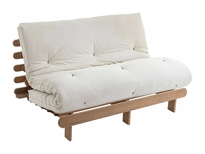 Ensemble matelas futon en coton et structure en bois massif taupe 140x200 Ecru