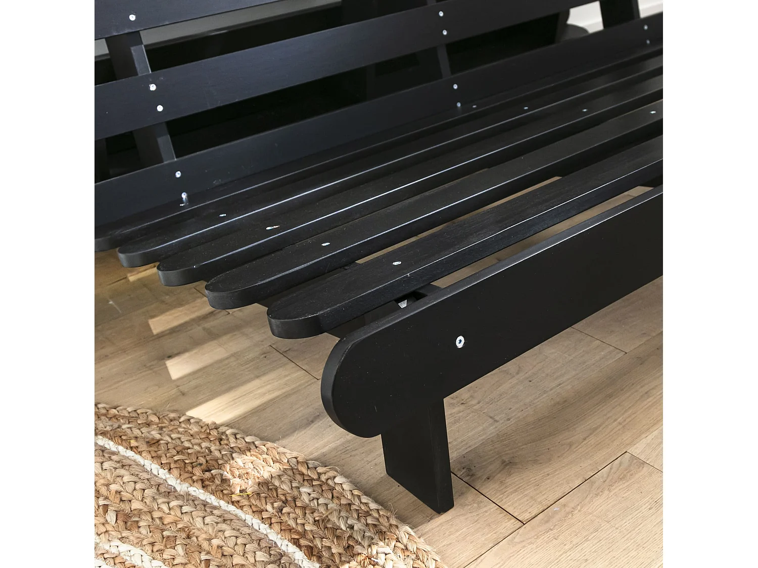 Ensemble matelas futon en coton et structure en bois massif noir 140x200 Ecru