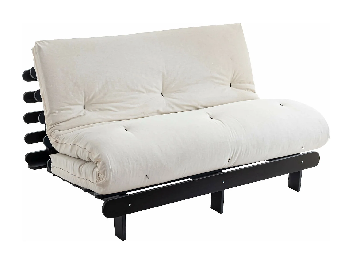 Ensemble matelas futon en coton et structure en bois massif noir 140x200 Ecru