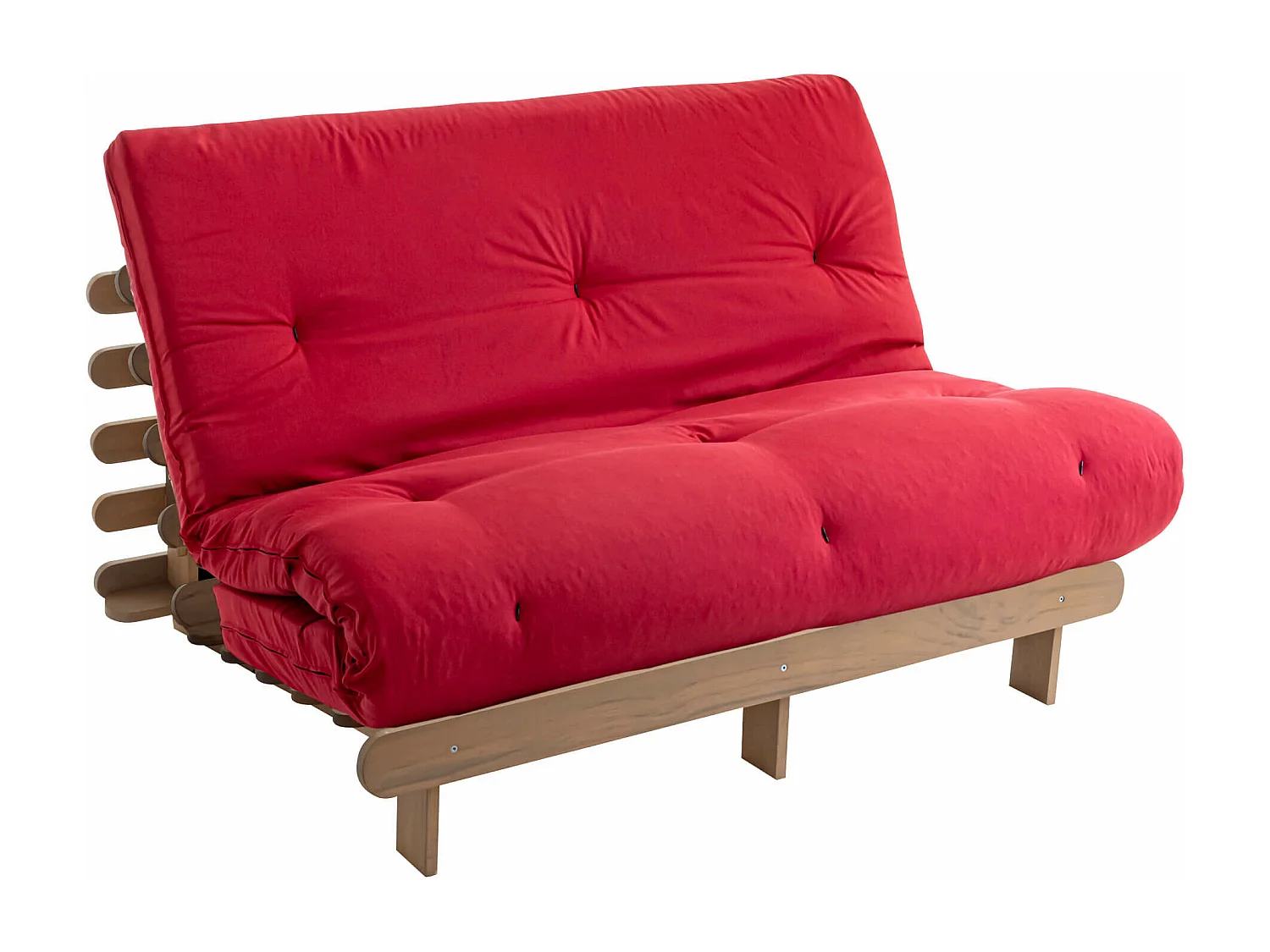 Ensemble matelas futon en coton et structure en bois massif taupe 160x200 Rouge