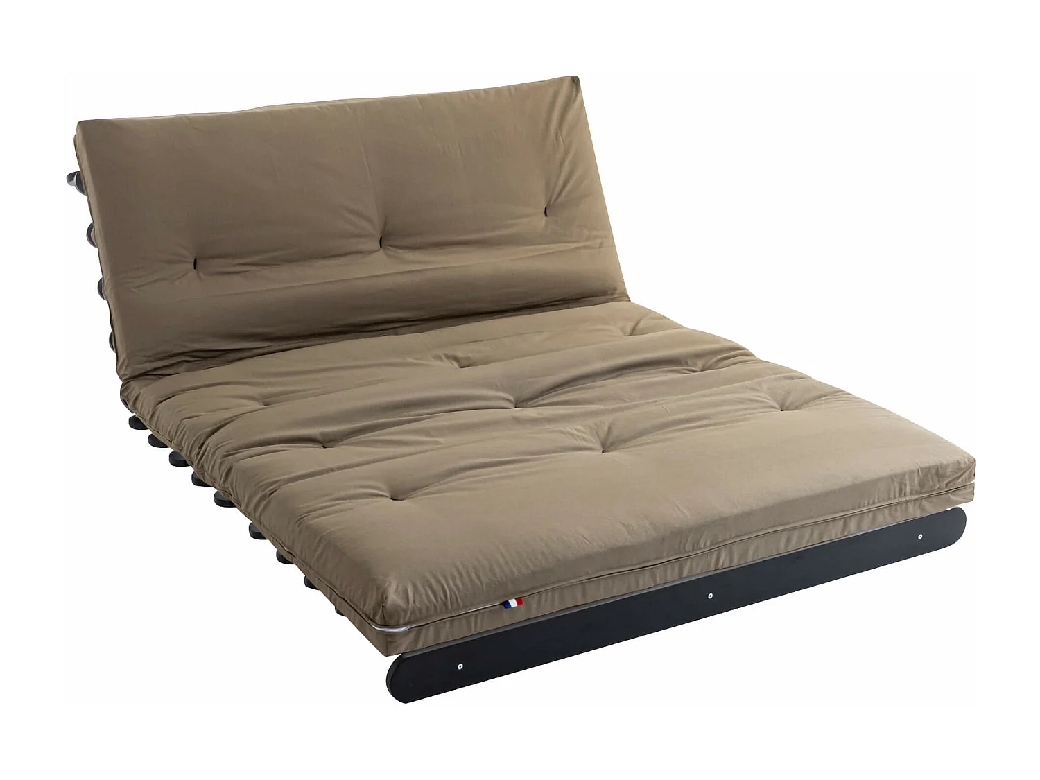 Ensemble matelas futon en coton et structure en bois massif noir 140x200 Taupe