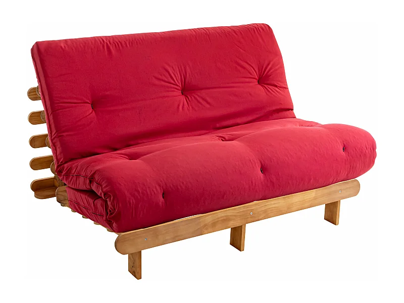 Ensemble matelas futon en coton et structure en bois massif naturel 160x200 Rouge