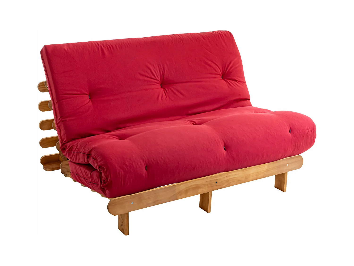 Ensemble matelas futon en coton et structure en bois massif naturel 160x200 Rouge