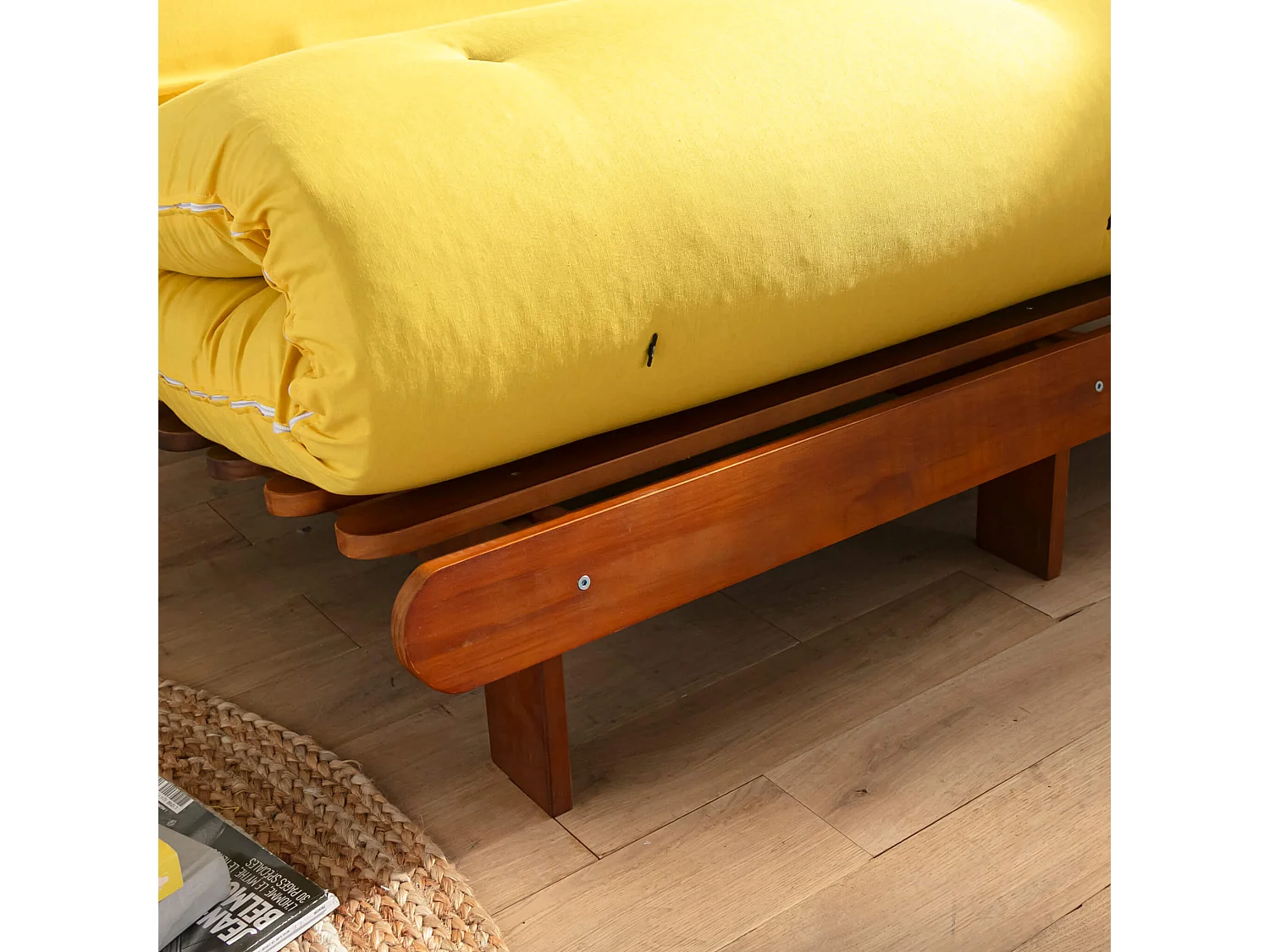 Ensemble matelas futon en coton et structure en bois massif noisette 140x200 Ocre