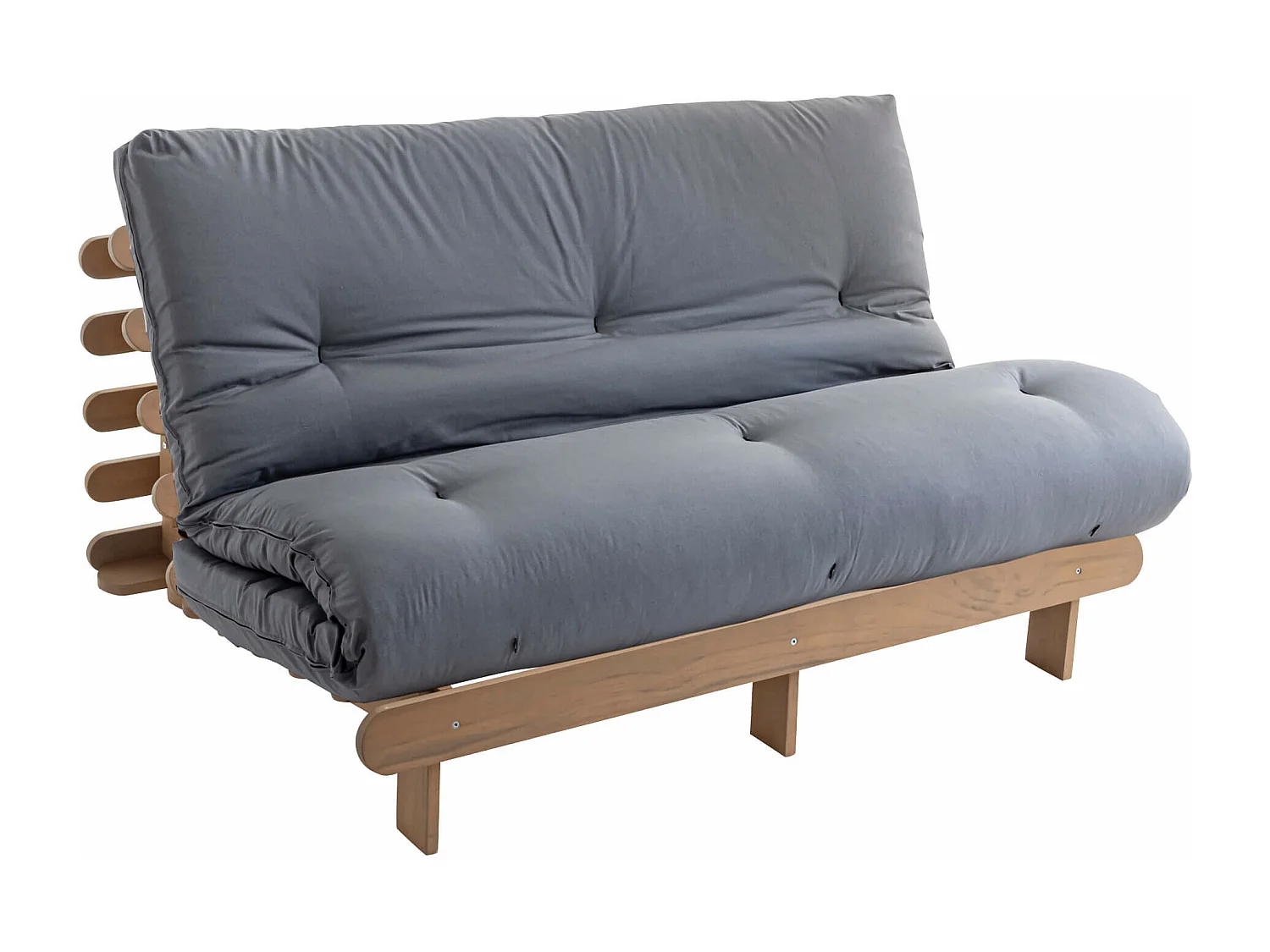 Ensemble matelas futon en coton et structure en bois massif taupe 160x200 Gris