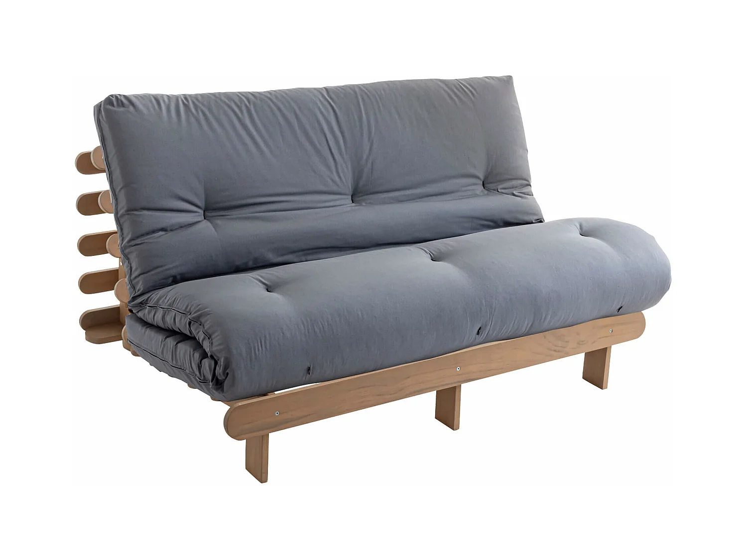 Ensemble matelas futon en coton et structure en bois massif taupe 160x200 Gris